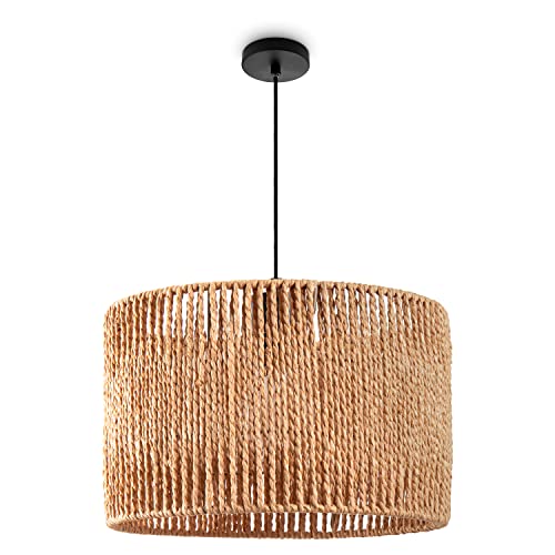 Paco Home Pendelleuchte Esstisch Papier Boho Hängelampe Esszimmer Lampe E27 Hängeleuchte Rattan, Farbe:Natur (Ø32cm), Leuchtenart___Farbe:Pendelleuchte - Schwarz von Paco Home