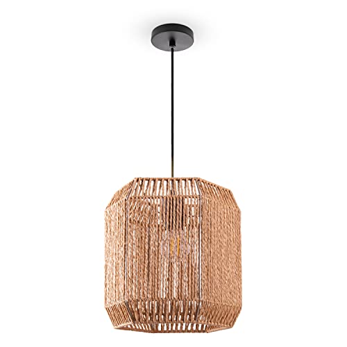 Paco Home Pendelleuchte Esstisch Papier Boho Hängelampe Esszimmer Lampe E27 Hängeleuchte Rattan, Farbe:Natur (Ø24cm), Leuchtenart___Farbe:Pendelleuchte - Schwarz von Paco Home