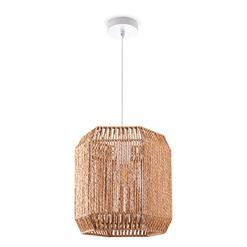 Paco Home Pendelleuchte Esstisch Papier Boho Hängelampe Esszimmer Lampe E27 Hängeleuchte Rattan, Farbe:Natur (Ø24cm), Leuchtenart___Farbe:Pendelleuchte - Weiß von Paco Home