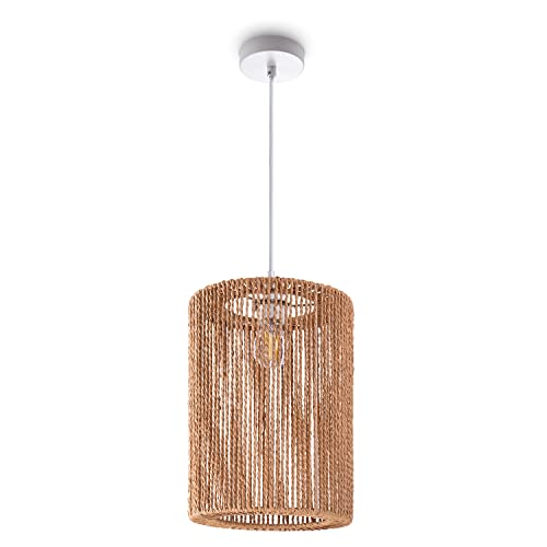 Paco Home Pendelleuchte Esstisch Papier Boho Hängelampe Esszimmer Lampe E27 Hängeleuchte Rattan, Farbe:Natur (Ø25cm), Leuchtenart___Farbe:Pendelleuchte - Weiß von Paco Home