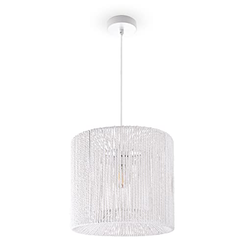 Paco Home Pendelleuchte Esstisch Papier Boho Hängelampe Esszimmer Lampe E27 Hängeleuchte Rattan, Farbe:Weiß (Ø33cm), Leuchtenart___Farbe:Pendelleuchte - Weiß von Paco Home