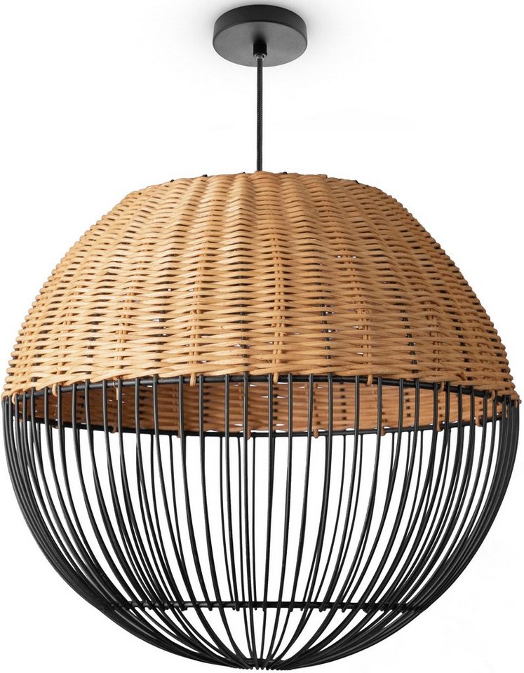 Paco Home Pendelleuchte PURO, ohne Leuchtmittel, Rattanlampe Korb Lampe LED Boho Natur Vintage Rund E27 von Paco Home