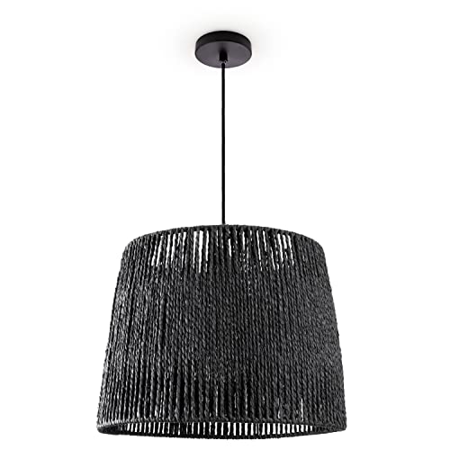 Paco Home Hängelampe Bambus Wohnzimmer Pendelleuchte Rattan Esstisch Esszimmer Lampe E27 Hängeleuchte Papier Boho, Farbe:Schwarz (Ø35cm), Leuchtenart___Farbe:Pendelleuchte - Schwarz von Paco Home