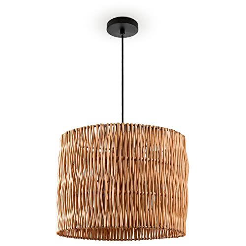 Paco Home Hängelampe Bambus Wohnzimmer Pendelleuchte Rattan Esstisch Esszimmer Lampe E27 Hängeleuchte Papier Boho, Farbe:Natur (Ø29cm), Leuchtenart___Farbe:Pendelleuchte - Schwarz von Paco Home