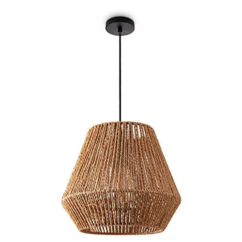 Paco Home Hängelampe Bambus Wohnzimmer Pendelleuchte Rattan Esstisch Esszimmer Lampe E27 Hängeleuchte Papier Boho, Farbe:Natur (Ø32cm), Leuchtenart___Farbe:Pendelleuchte - Schwarz von Paco Home