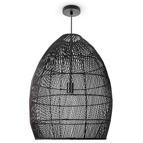 Paco Home Pendelleuchte Wohnzimmer Boho Korbleuchten Pendellampe Rattan Hängeleuchte Esszimmer Lampe Papier E27, Lampenart:Pendelleuchte - Typ 2, Farbe:Schwarz (Ø52 cm) von Paco Home