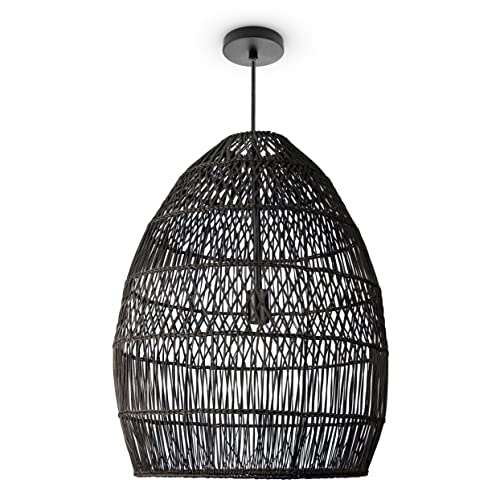 Paco Home Pendelleuchte Wohnzimmer Boho Korbleuchten Pendellampe Rattan Hängeleuchte Esszimmer Lampe Papier E27, Lampenart:Pendelleuchte - Typ 3, Farbe:Schwarz (Ø55 cm) von Paco Home