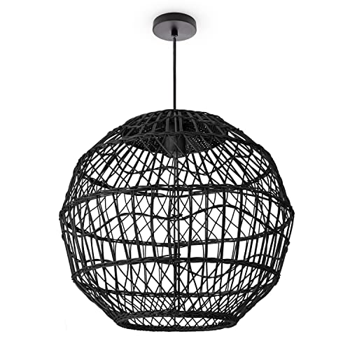 Paco Home Pendelleuchte Wohnzimmer Boho Korbleuchten Pendellampe Rattan Hängeleuchte Esszimmer Lampe Papier E27, Lampenart:Pendelleuchte - Typ 6, Farbe:Schwarz (Ø40cm) von Paco Home