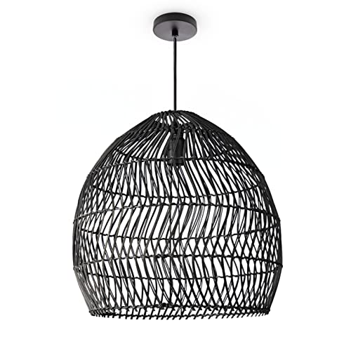 Paco Home Pendelleuchte Wohnzimmer Boho Korbleuchten Pendellampe Rattan Hängeleuchte Esszimmer Lampe Papier E27, Lampenart:Pendelleuchte - Typ 7, Farbe:Schwarz (Ø40cm) von Paco Home