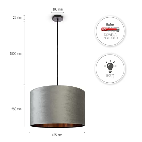 Paco Home Deckenlampe Pendelleuchte Hängelampe Wohnzimmer Esszimmer Schlafzimmer Lampenschirm Velours Industrial Samt E27 1,5m Textilkabel Kürzbar von Paco Home