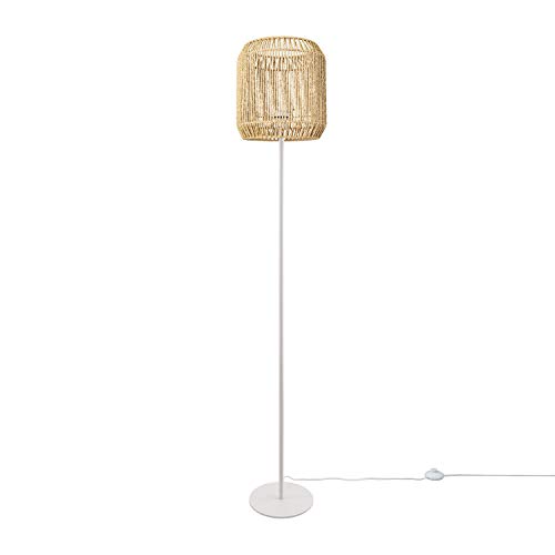 Paco Home Stehleuchte Modern Wohnzimmer Schlafzimmer Rattan Optik Boho Korb Stehlampe E27, Lampenfuß: Einbeinig Weiß, Lampenschirm: Natur (Ø28 cm) von Paco Home