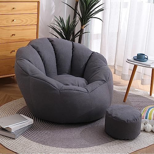 Bean Bag Seat, Bean Bag Lazy Sofa with Footstool (Cover Only, Without Filling) Stuffed Toy Storage Bean Bag Chair Cover Soft and Comfortable, Optimal Support for The Back,Dark Gray von PacuM