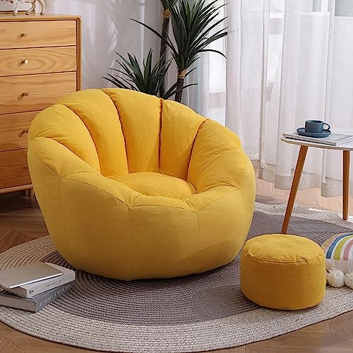 Lazy Bean Bag Chair Cover, Soft Bean Bag Cover (Cover Only, Without Filling) Versatile and Comfortable Seat Cushion 95 x 95 x 75cm Bean Bag for Soft Toy Clothes and Daily Use,Gelb von PacuM