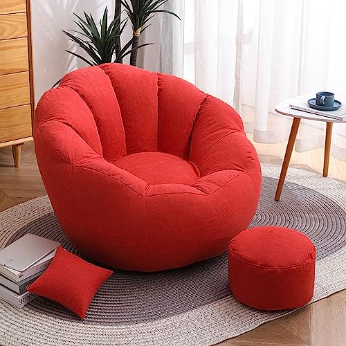 Lazy Bean Bag Chair Cover, Soft Bean Bag Cover (Cover Only, Without Filling) Versatile and Comfortable Seat Cushion 95 x 95 x 75cm Bean Bag for Soft Toy Clothes and Daily Use,Rot von PacuM