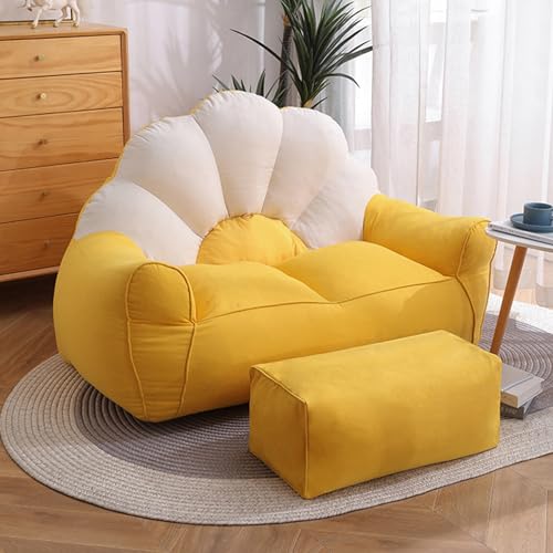 PacuM Double Lazy Bean Bag Chair Cover, Stuffed Toy Storage Bean Bag Chair Cover with Zip Sitzsackbezug ohne Füllung Perfekt zum Relaxen im Wohnzimmer oder Schlafzimmer,White Yellow von PacuM