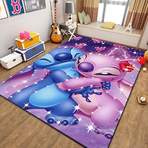 PacuM Teppich Großes Kinder 3D-Vorleger Teppichboden Anime Matte Kinder Schlafzimmer Fußmatte rutschfeste Matte Wohnzimmer Stitch Undere Teppiche Wohnkultur, 80x120cm von PacuM