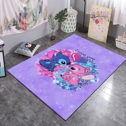 PacuM Teppich Großes Kinder 3D-Vorleger Teppichboden Anime Matte Kinder Schlafzimmer Fußmatte rutschfeste Matte Wohnzimmer Stitch Undere Teppiche Wohnkultur, 80x120cm von PacuM