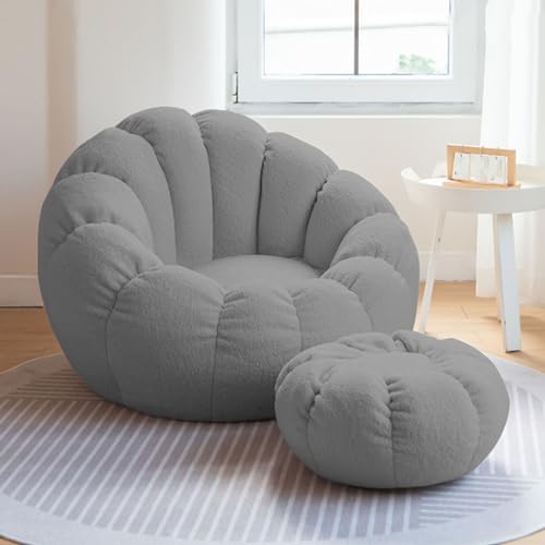 Sitzsackbezug ohne Füllung, Soft Bean Bag Cover Versatile and Comfortable Seat Cushion with Zips Bean Bag for Soft Toy Clothes and Daily Use 85 x 55 x 65cm,Grau von PacuM