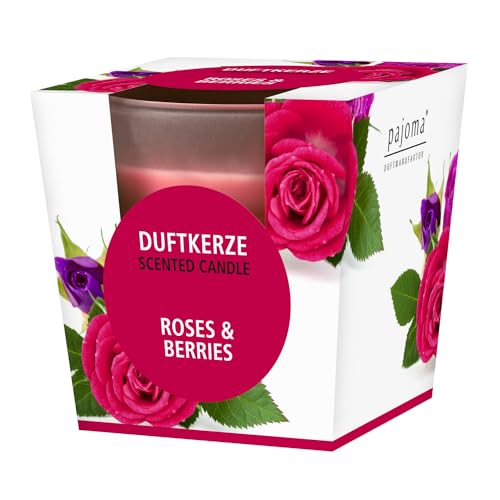 pajoma® Duftkerze, Roses & Berries - im satinierten Glas | 120g Wachsgewicht, Brenndauer: 25 Stunden, in edler Geschenkverpackung | Premium Qualität von pajoma