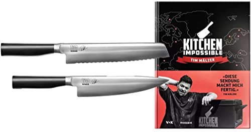 KAI Kamagata Monster Angebotsset TMK-0706 Kochmesser + TMK-0705 Brotmesser + neues, handsigniertes Kochbuch von Tim Mälzer Kitchen Impossible von Palatina Werkstatt