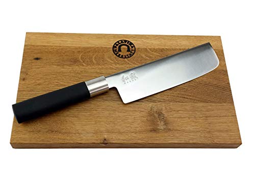 KAI Wasabi Black Geschenkset | ultrascharfes japanisches Nakiri Messer | + massives Schneidebrett aus altem Fassholz 25x15 cm | VK: 88,95 € von Palatina Werkstatt