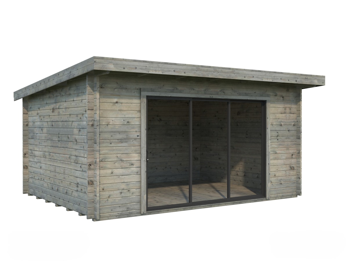 Palmako Gartenhaus Lea 14,2 m² Plus mit Isolierglas-Schiebetür - 44 mm grau tauchgrundiert inkl. gratis EPDM-Dachfolie von Palmako
