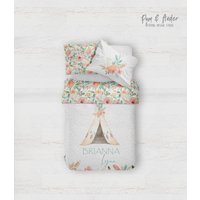 Boho-Mädchen-Bettwäsche-Set, Tipi-Bettwäsche-Set, Boho-Kinderzimmer Für Kleinkinder, Boho-Bettwäsche-Set, Personalisierte Bettwäsche von PamAndAnder