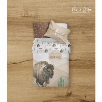 Büffel-Bettwäsche-Set, Babydecke Für Jungen, Büffel-Kinderzimmer, Stammes-Babybettwäsche, Westernbettwäsche, Bisondecke, Personalisierte Bettwäsche von PamAndAnder