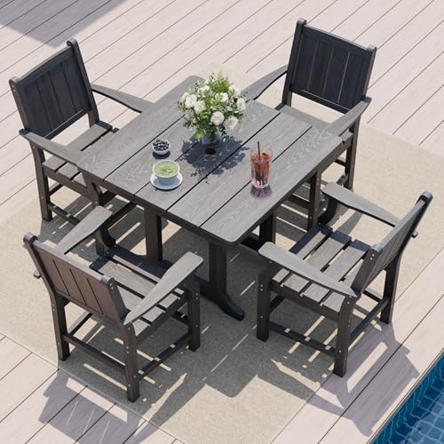 Pamapic 4-teiliges Outdoor-Esszimmer-Set, 204 kg HDPE, Tisch und Stühle, übergroße Terrassen-ESS-Sets mit eleganter Armlehne, Allwetter-Holzmaserung, Outdoor-Esstisch mit Schirmloch, Grau Pamapic 4-teiliges Outdoor-Esszimmer-Set, 204 kg HDPE, Tisch und Stühle, übergroße Terrassen-ESS-Sets mit eleganter Armlehne, Allwetter-Holzmaserung, Outdoor-Esstisch mit Schirmloch, Grau von Pamapic