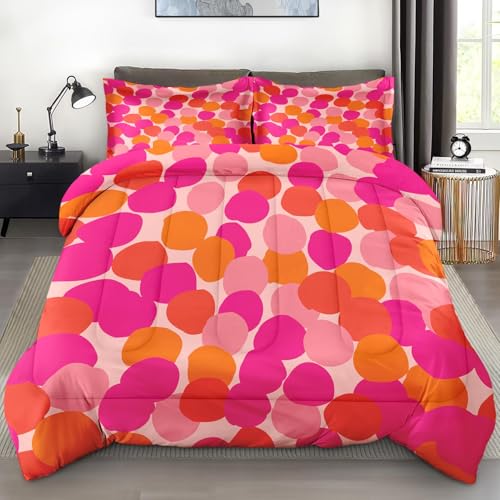 Pamnest Bettdecken-Set in voller Größe, rosa / orange, bunt, weiches Bettwäsche-Set für Kinder und Erwachsene, Obst-Retro-Blätter, Tröster-Set mit Kissenbezug, für Schlafzimmer, Bett-Dekoration von Pamnest