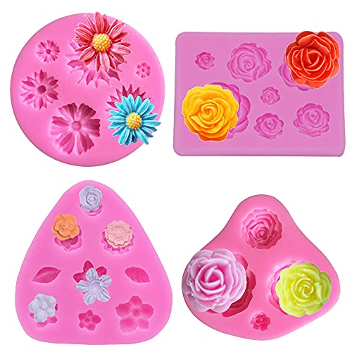 Pamtns Silikonform Blume 4 Stück Silikonform Schleife Silikonform Blumen Silikon Formen Silikonformen Backen Silicone Mold Schokoladenform Silikonformen Fondant Silikonform Rose Silikon Form von Pamtns