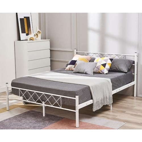 Panana Bettrahmen Metallbett Bettgestell aus Metall mit Lattenrost, Modern Gästebett Jugendbett, Weiß 200 x 145 cm, FRBM36WH01013520-1804-1421140931 von Panana