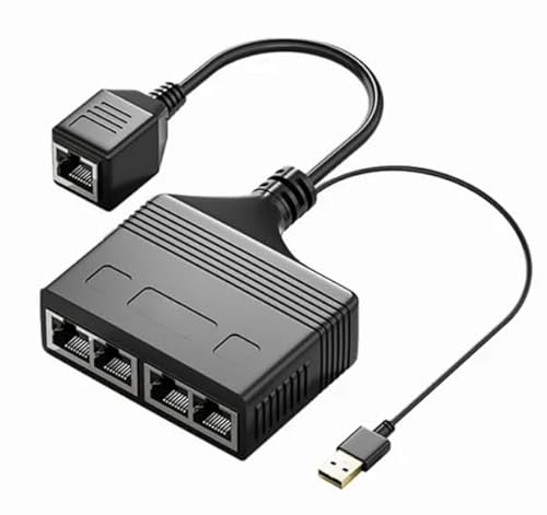 1000Mbit/s RJ45 Ethernet 1 auf 4 Splitter Adapter, 4 Ports zur Gleichzeitigen Nutzung, Hohe Geschwindigkeit Internet LAN Steckdosenverlängerung mit USB Stromkabel von Panlouting