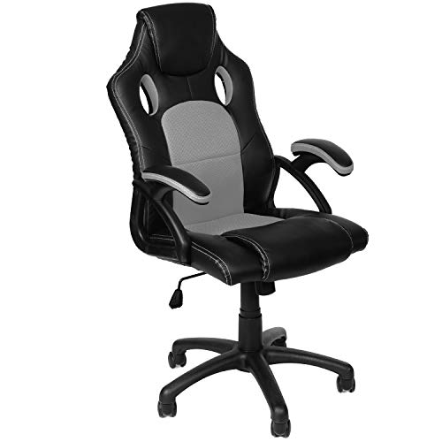 Panorama24 Gamer Stuhl Gaming Schreibtischstuhl Chefsessel Bürostuhl Ergonomisch, Grau, 9 Farbvarianten, gepolsterte Armlehnen, Wippmechanik, belastbar bis 150 kg, Lift TÜV geprüft von Panorama24