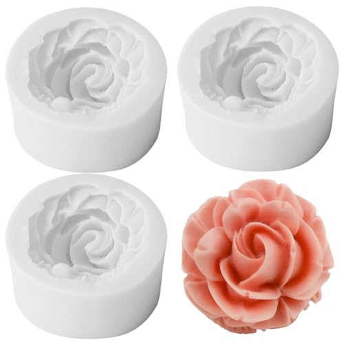 3 Stück 3D Silikonform Blumen Silikonformen Blumen Fondant Rosen Kerzen Silikonform Rosen Blumen Kerzen Form Silikon Form für Seife, Fondant, Kerzen,Süßigkeiten, Schokolade, Kuchendekoration von Paotxpum