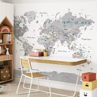 Weltkarte Wandtatz | Kinderzimmer Dekor Kunst Kinder Reise Wandklammer Tapete Karte Fernweh von PaperMundi