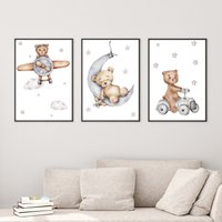 Kinderzimmer Poster Set Premium P705/Teddybären Kuschelig Babyzimmer Wandbild Wandbilder von PapergramArt