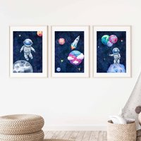 Kinderzimmer Poster Set Premium P710/Astronaut Babyzimmer Wandbild Wandbilder von PapergramArt