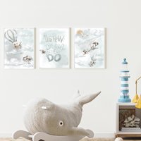 Kinderzimmer Poster Set Premium P728/Tiere in Der Luft Babyzimmer Wandbild Wandbilder von PapergramArt