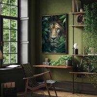 Löwe Portrait Im Dschungel Lion Poster Premium Ap3047/Animal Art Wandbild Wandbilder von PapergramArt