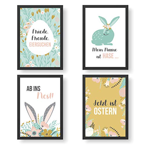 Papierdrachen 4 Premium Poster zu Ostern | DIN A4 | Wandbilder für Wohnzimmer und Küche - Frühling - hochwertige Kunstdrucke | Dekoration | Wandbild Set von Papierdrachen