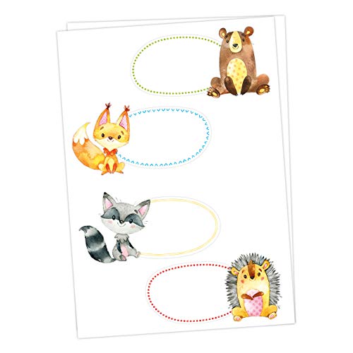 Papierdrachen 8 Bunte Sticker zum Beschreiben für Kinder - Motiv Waldtiere - Ideal zum Beschriften von Schulbüchern und Schulheften oder Geschenken zu Weihnachten von Papierdrachen