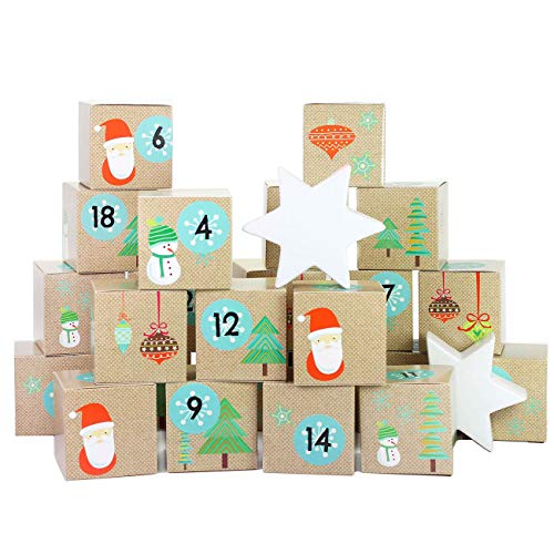 Papierdrachen DIY Adventskalender Kisten Set – Weihnachtsmann - 24 Bunte Kisten zum Aufstellen und zum selber Befüllen - 24 Boxen von Papierdrachen