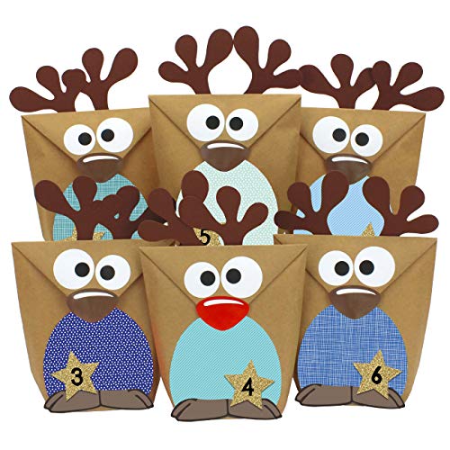 Papierdrachen DIY Adventskalender zum Befüllen - Rentiere mit blauen Bäuchen zum selber Basteln - 24 Tüten zum individuellen Gestalten und zum selber Füllen - Weihnachten für Kinder von Papierdrachen