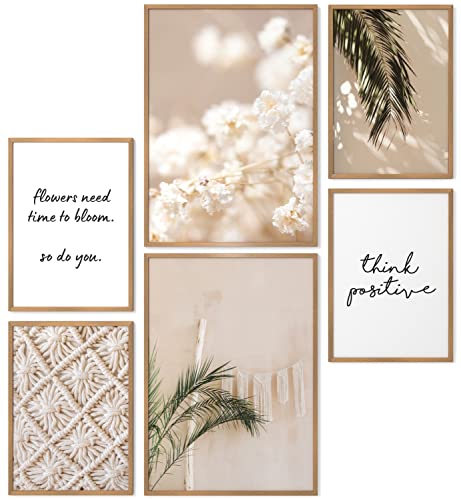 Papierschmiede® Mood Poster Set Bohemian, Bilder Set mit Rahmen (Farbe wählbar) Wohnzimmer Deko Modern, 2x A4 & 4x A5, decoration boho style Peace Natur beige von Papierschmiede