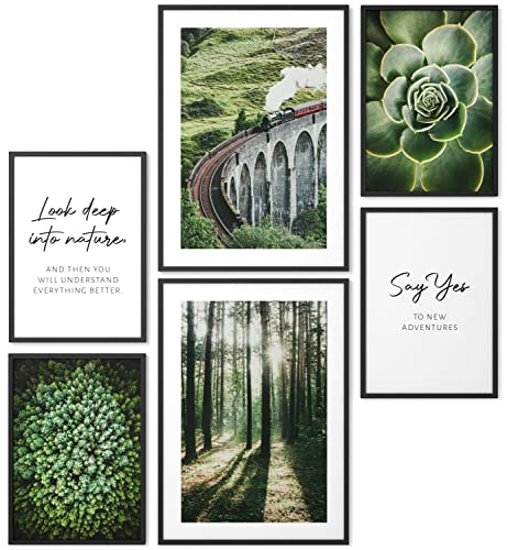 Papierschmiede® Mood Poster Set Green Explorer, Gerahmte Bilder (Rahmen: Material und Farbe wählbar), Wohnzimmer Deko Schlafzimmer, 2x A4 und 4x A5, Reisen Natur Abenteuer Grün von Papierschmiede