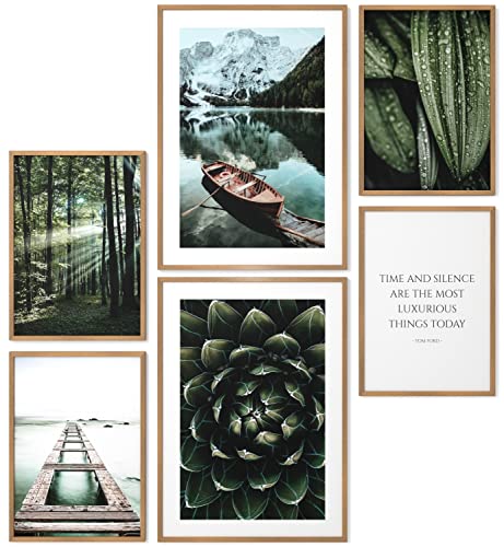 Papierschmiede® Mood Poster Set Nature Calls, Gerahmte Bilder (Rahmen: Material und Farbe wählbar), Wohnzimmer Deko Schlafzimmer, 2x A4 und 4x A5, Natur Meer Wald Grün von Papierschmiede