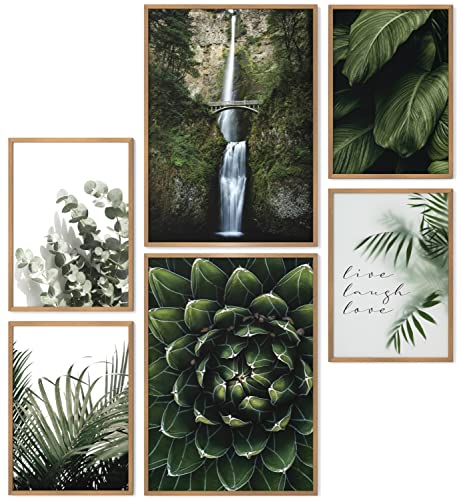 Papierschmiede® Mood Poster Set Wild Green, Fertiges Bilder Set mit Rahmen (Holz, Natur), Wohnzimmer Deko Schlafzimmer, 2x DIN A4 und 4x DIN A5, Pflanzen Natur Grün von Papierschmiede