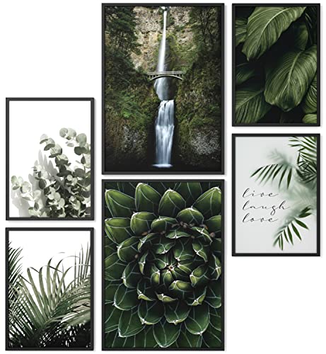 Papierschmiede® Mood Poster Set Wild Green, Fertiges Bilder Set mit Rahmen (Holz, schwarz), Wohnzimmer Deko Schlafzimmer, 2x DIN A4 und 4x DIN A5, Pflanzen Natur Grün von Papierschmiede