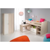 Parisot Jugendzimmer-Set "Charly", (Set, 3 St., Kleiderschrank und ein halbhohes Bett (inkl. Schreibtisch) und Kommode), Bett mit herausziehbarem Schreibtisch auf Rollen von Parisot